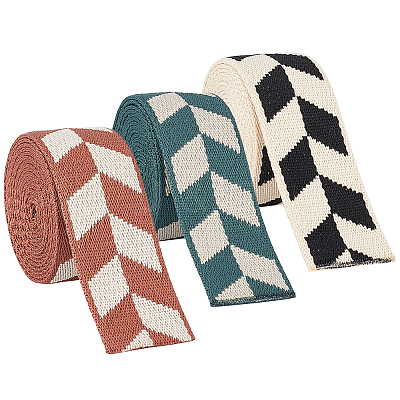 3Pcs 3 Colors Polyester Jacquard Rhomboid Ribbon OCOR-BC0006-72-1