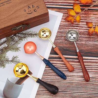 Wooden Handle Wax Sealing Stamp Melting Spoon AJEW-WH0021-63-1