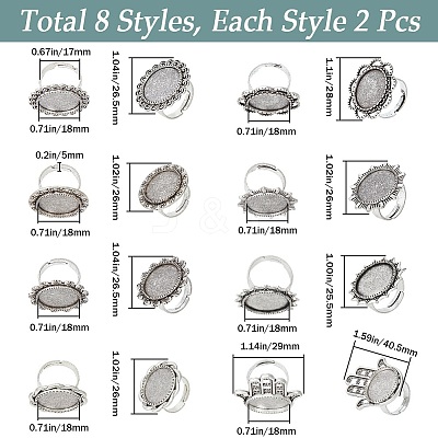 16Pcs 8 Style Adjustable Alloy Finger Rings Components FIND-SC0008-64-1