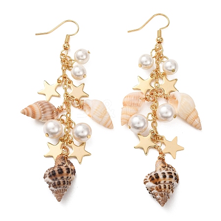 Natural Spiral Shell Dangle Earrings EJEW-TA00641-1