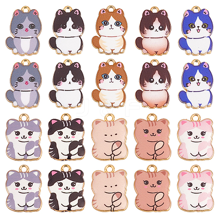 20Pcs 10 Styles Printed Alloy Pendants FIND-PH0021-07-1