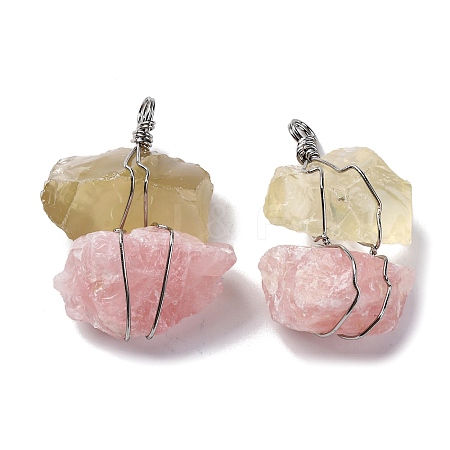 Natural Rose Quartz & Lemon Quartz Nuggets Big Pendants G-K338-43P-03-1