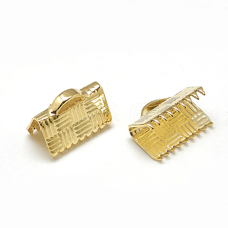 Brass Ribbon Crimp Ends X-KK-T032-146G-1