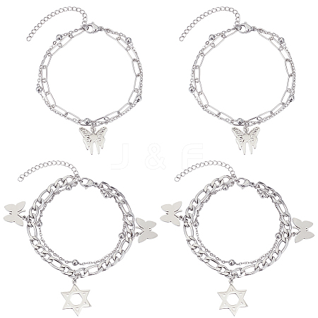 4Pcs 2 Styles Alloy Multi-strand Bracelets for Women BJEW-SC0001-59-1