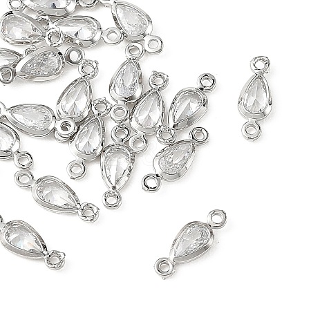 SHEGRACE Brass Pave Clear Cubic Zirconia Teardrop Connector Charms XGRQ2O189-449P-1