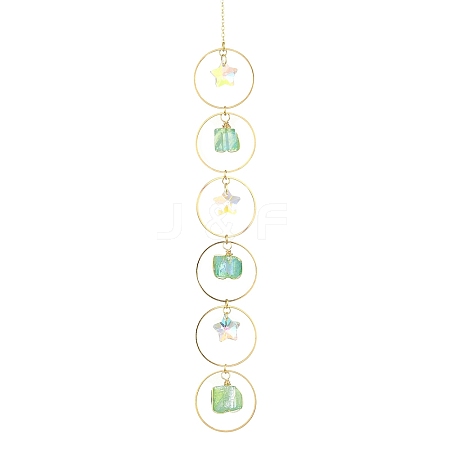 Wire Wrapped Nuggets Natural Quartz & Ring Hanging Ornaments HJEW-JM02399-1