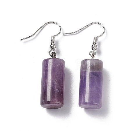 Natural Amethyst Cylindrical Dangle Earrings EJEW-D188-01P-07-1