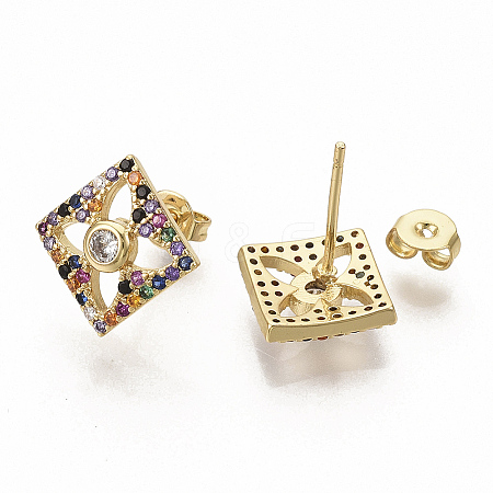Brass Micro Pave Colorful Cubic Zirconia Stud Earrings EJEW-S208-020-1