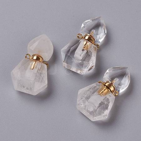 Hexagon Natural Quartz Crystal Perfume Bottle Pendants G-H241-03E-G-1