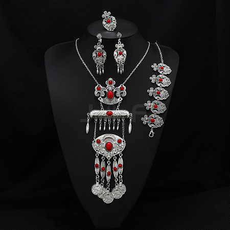 Oval Alloy with Resin Pendant Necklace & Stud Dangle Earring & Link Bracelet & Ring FS-WGB1F06-03-1