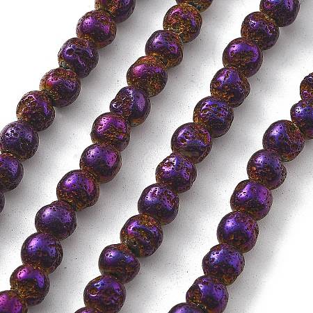 Electroplated Natural Lava Rock Beads Strands G-A251-B01-01G-1