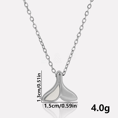 Luxury 304 Stainless Steel Pave Natural White Shell Whale Tail Pendant Necklaces EK0533-2-1