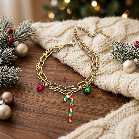 Christmas 304 Stainless Steel Enamel Charm 2-Strand Bracelets WGD65DE-04-1