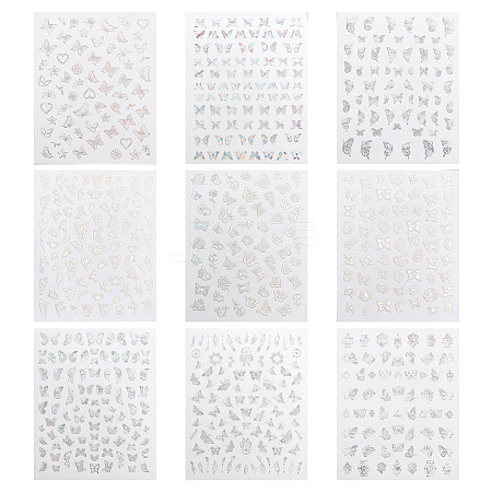 Olycraft 9 Sheets 9 Colors Laser Silver Nail Decals Stickers MRMJ-OC0003-63-1