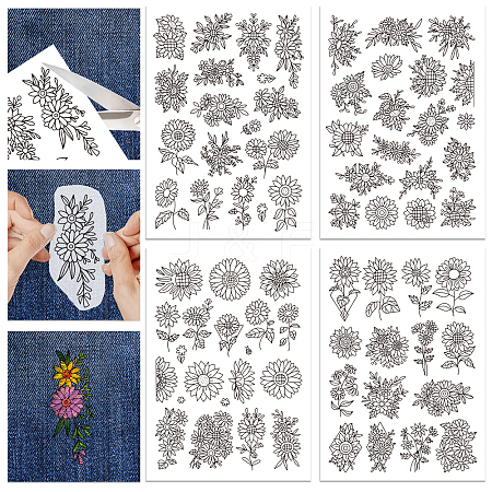 4 Sheets 11.6x8.2 Inch Stick and Stitch Embroidery Patterns DIY-WH0455-030-1