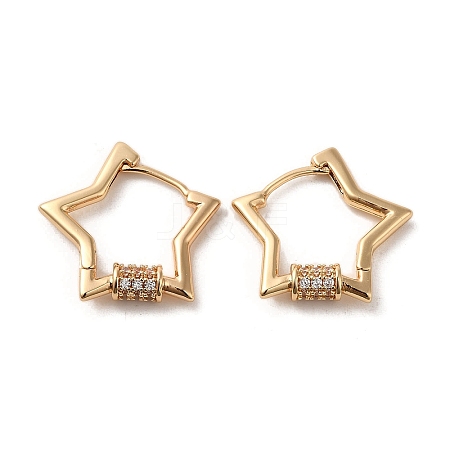 Star Brass Micro Pave Cubic Zirconia Hoop Earrings EJEW-C073-49KCG-1