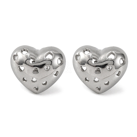 304 Stainless Steel Hollow Heart Stud Earrings EJEW-D281-01S-1