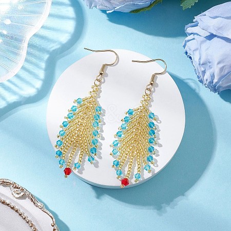 Glass Seed Feather Dangle Earrings EJEW-MZ00569-02-1