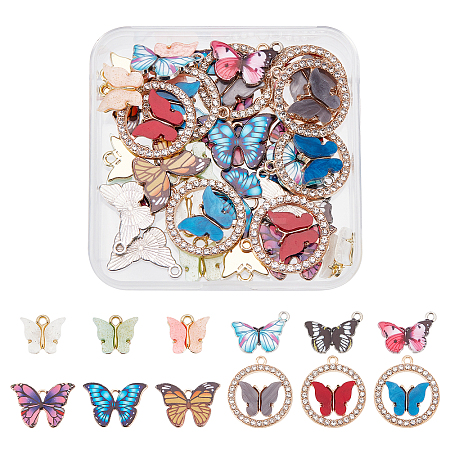 SUPERFINDINGS 48Pcs 12 Color Alloy Butterfly Pendants PALLOY-FH0001-76-1