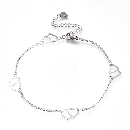 304 Stainless Steel Cable Chain Anklets AJEW-M026-05P-1