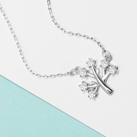 Wishing Tree 925 Sterling Silver Cubic Zirconia Pendant Necklaces for Women NJEW-BB72248-A-1