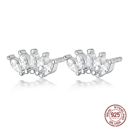 Anti-Tarnish Five Petal Cubic Zirconia Marquise Rhodium Plated 925 Sterling Silver Stud Earrings LO8075-2-1