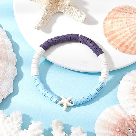 Flat Round Handmade Polymer Clay Heishi Beaded Stretch Bracelets BJEW-JB11802-02-1