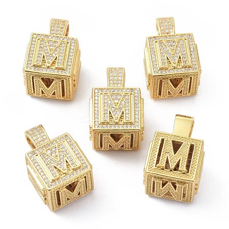 Alphabet Brass Micro Pave Clear Cubic Zirconia Pendants ZIRC-O045-01G-M-1