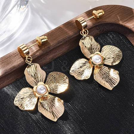 Brass Flower Dangle Stud Earrings EJEW-R014-13G-1