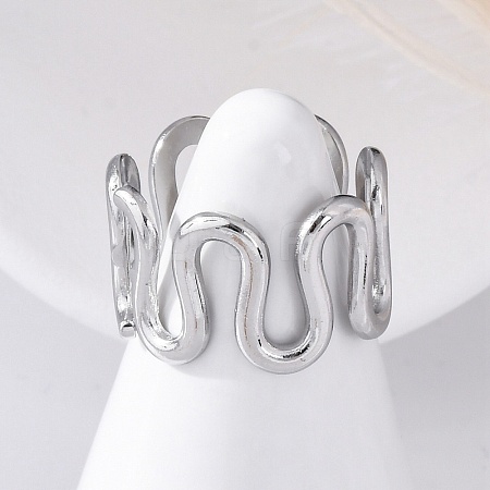 Wave 304 Stainless Steel Finger Rings for Women RJEW-F174-06P-1