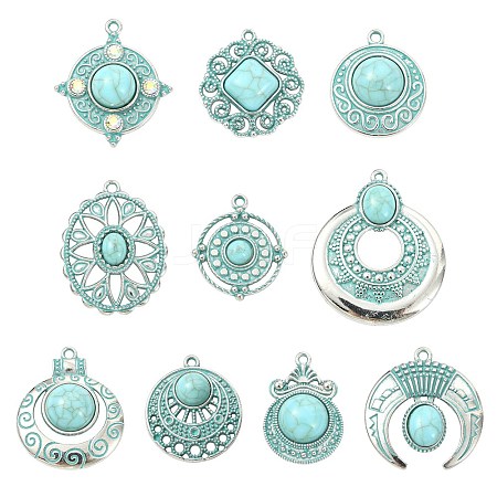 20Pcs 10 Styles Bohemia Styles Alloy & Acrylic Pendants FIND-CJ0005-70-1