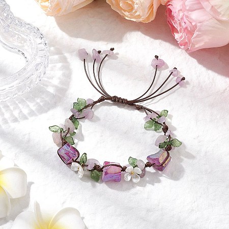 Electroplated Natural Lavender Amethyst Chip Bead Braided Bead Bracelets for Women BJEW-TA00610-02-1