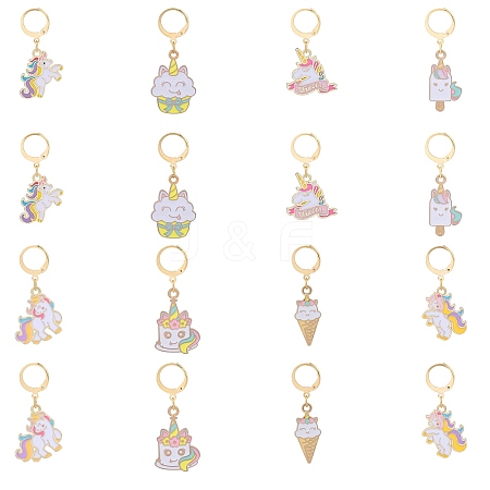 Alloy Enamel Unicorn Theme Pendant Locking Stitch Markers HJEW-SW00041-1