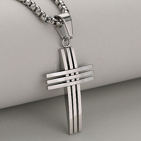 304 Stainless Steel Religion Cross Pendant Necklaces for Men WG31517-03-1