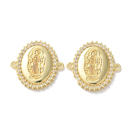 Rack Plating Brass Cubic Zirconia Virgin Mary Oval Connector Charms KK-C084-35D-G-1