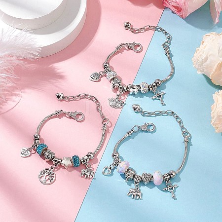 3 Pcs 3 Styles Alloy Snake Chain Charms Bracelets BJEW-JB11448-1