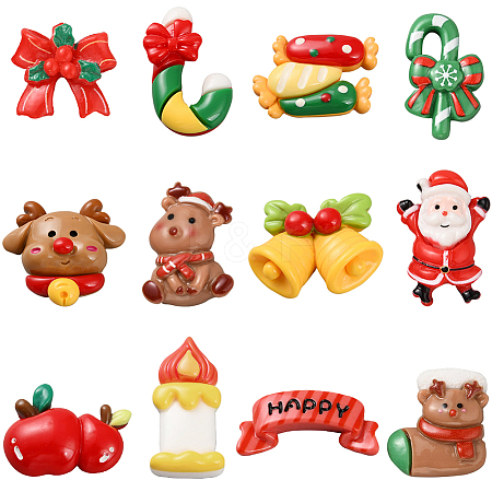 72Pcs 12 Styles Christmas Plastic Cabochons FIND-SC0011-30-1