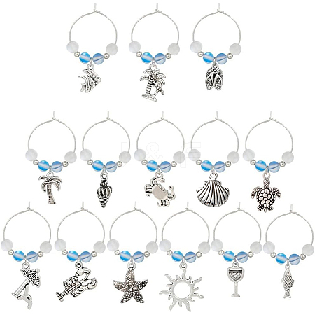 Sea Animals Alloy Wine Glass Charms AJEW-SC0002-16-1
