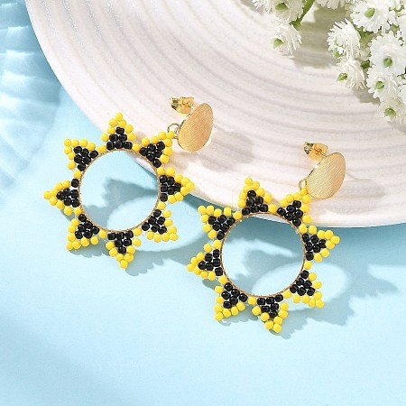 Brass Dangle Stud Earrings for Women EJEW-MZ00758-01-1