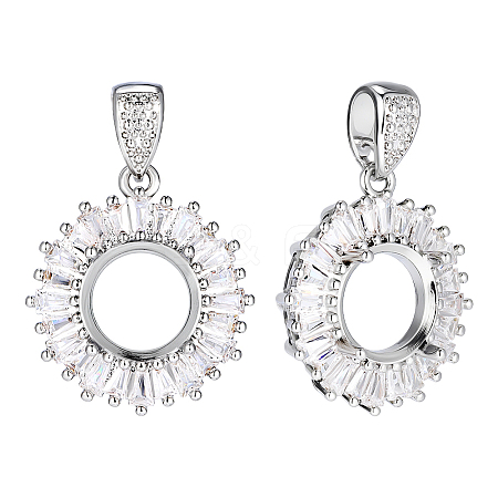 2Pcs 925 Sterling Silver Micro Pave Clear Cubic Zirconia Pendant Settings STER-PH0005-06-1