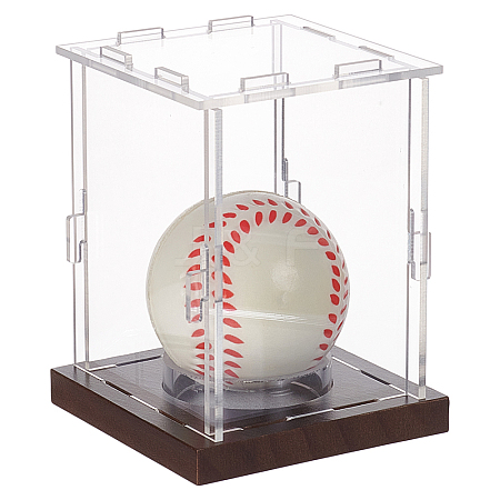 Rectangle Transparent Acrylic Baseball Display Cases with Pine Wood Base ODIS-WH0038-211-1