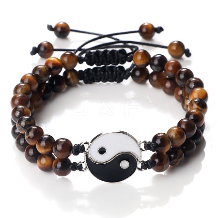 Adjustable Round Natural Tiger Eye Beaded Stretch Bracelet Sets GW3439-1-1