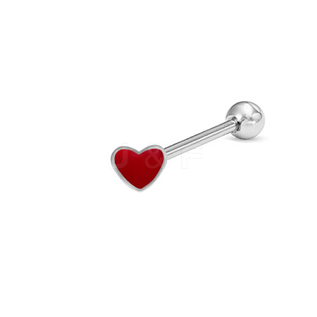 Heart Stainless Steel Enamel Straight Barbell 15 Gauge Piercing Tongue Rings for Women Men WG2FB88-04-1