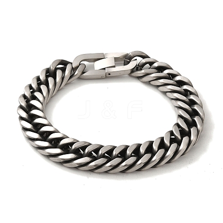 304 Stainless Steel Cuban Link Chain Bracelets for Women Men BJEW-Q341-15A-AS-1