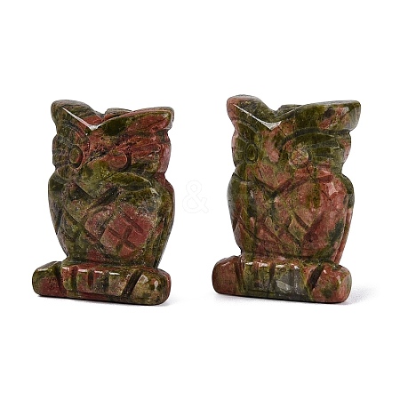 Natural Unakite Owl Figurine DJEW-N005-05C-1