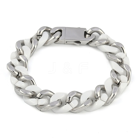 304 Stainless Steel Ceramics Cuban Link Chain Bracelets for Men BJEW-B102-02P-01-1