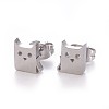 Tarnish Resistant 304 Stainless Steel Kitten Stud Earrings EJEW-F227-15P-1