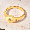 Flat Round with Star Pattern 304 Stainless Steel Micro Pave Clear Cubic Zirconia Finger Rings FS-WG7CEF6-02-1