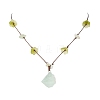 3Pcs 3 Styles Raw Rough Natural Green Fluorite & Rose Quartz & Quartz Crystal Nuggets Pendant with Handmade Lampwork Flower Adjustable Waxed Polyester Cord Necklaces for Women NJEW-TA00210-3