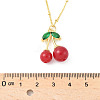 Brass Resin Fruit Cherry Pendant Satellite Chain Necklaces with Green Cubic Zirconia Leaf for Women NJEW-D306-03G-3
